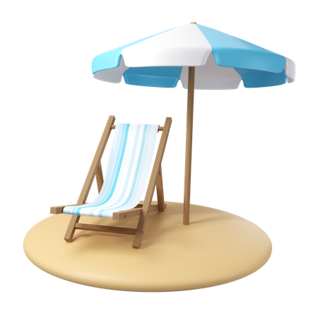 Chaise de plage avec parasol  3D Icon