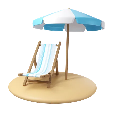 Chaise de plage avec parasol  3D Icon