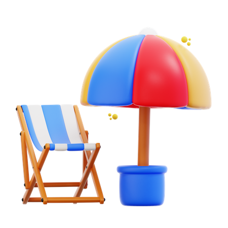 Chaise de plage avec parasol  3D Icon