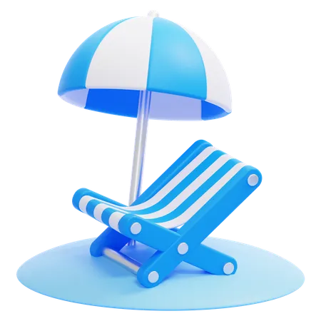 Chaise de plage avec parasol  3D Icon