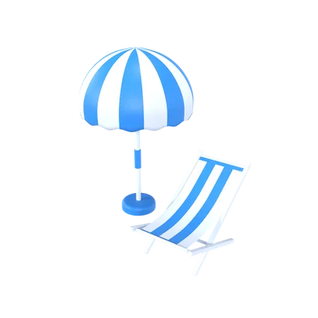 Chaise de plage avec parasol  3D Icon