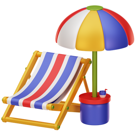 Chaise de plage avec parasol  3D Icon