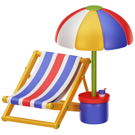 Chaise de plage avec parasol  3D Icon