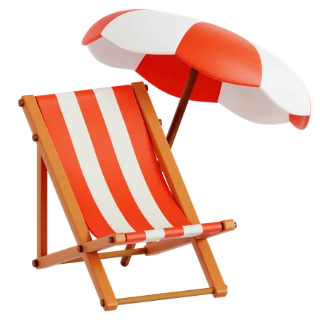 Chaise de plage avec parasol  3D Icon