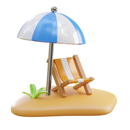 Chaise de plage et parasol  3D Icon