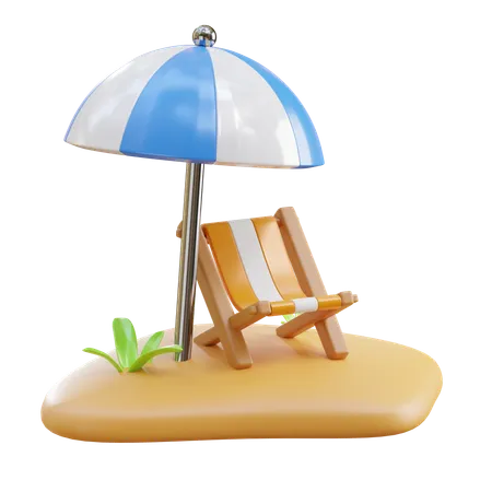 Chaise de plage et parasol  3D Icon