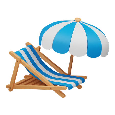 Chaise de plage et parasol  3D Icon