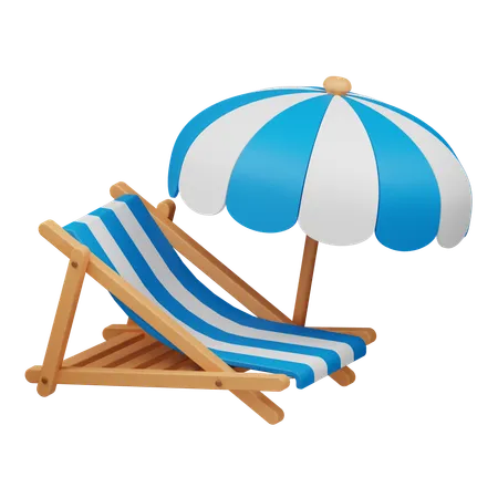 Chaise de plage et parasol  3D Icon