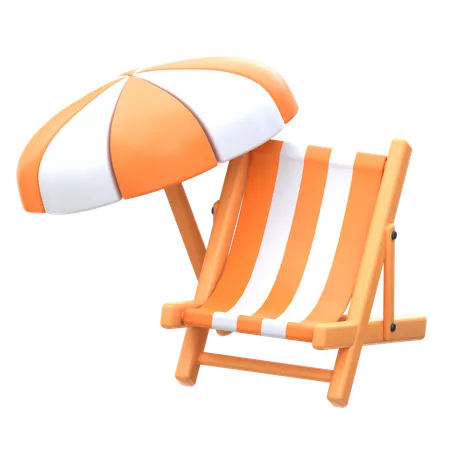 Chaise de plage et parasol  3D Icon