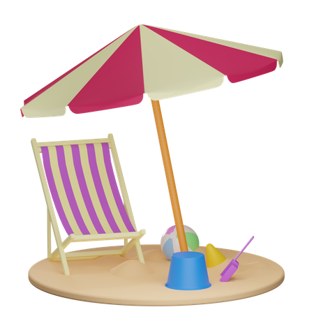 Chaise de plage et parasol  3D Illustration