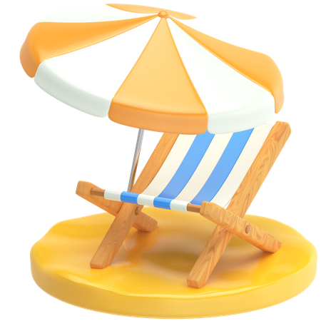 Chaise de plage et parasol  3D Icon