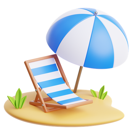 Chaise de plage et parasol  3D Icon