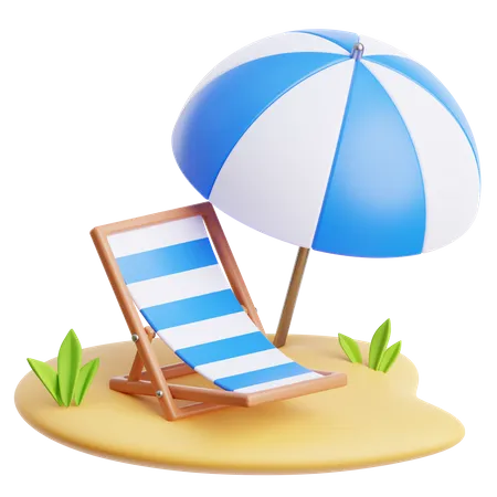 Chaise de plage et parasol  3D Icon