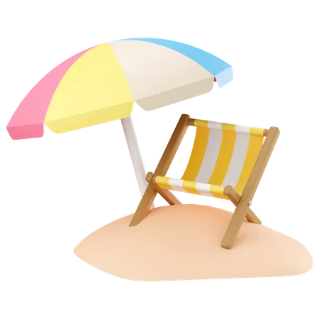 Chaise de plage rayée avec parasol  3D Icon