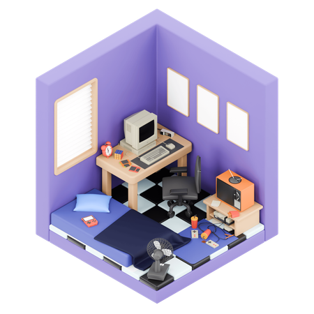 Chambre rétro  3D Illustration