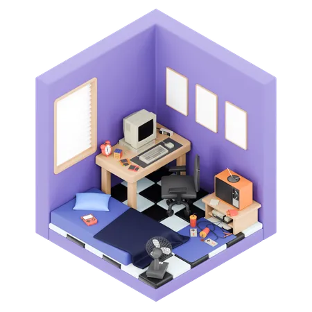 Chambre rétro  3D Illustration