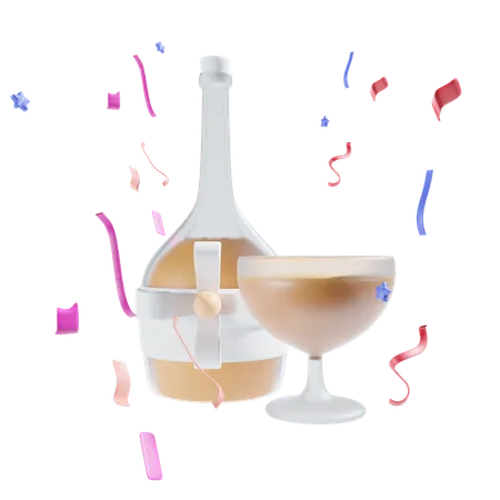 Champagne Party With Confetti 3D Icon