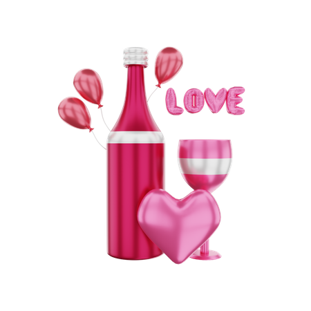 Champagne bottle and glass  3D Icon