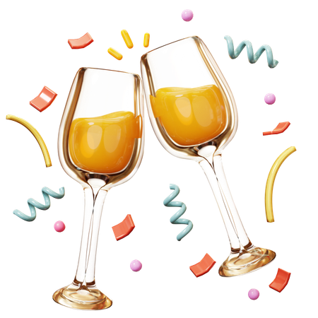 Champagne Glass With Confetti  3D Icon