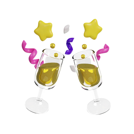 Champagne Flutes Glasses 3 D Render Icon 3D Icon
