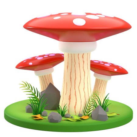 Champignon Rouge et Blanc Plat  3D Icon