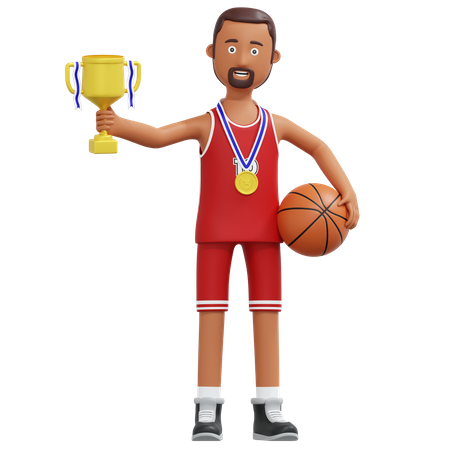 Champion de joueur de basket-ball tenant le trophée d'or  3D Icon