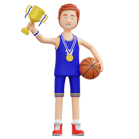 Champion de joueur de basket-ball tenant le trophée d'or  3D Icon