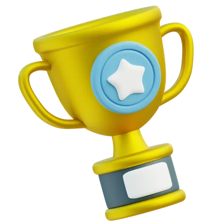 A Bright Yellow Champions Trophy With A Blue Star Emblem A 3 D Render Symbolizing Victory And Top Honors In Competitions 3D Icon