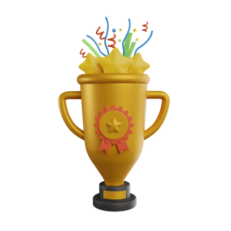 Champion Trophy With Confetti  3D Illustration