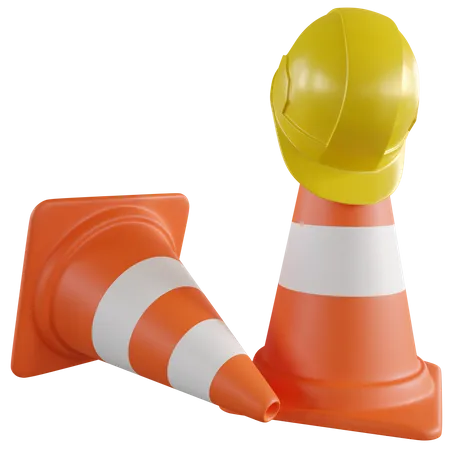 Chapeau de construction et cône de signalisation  3D Illustration