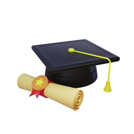 Chapeau de graduation avec certificat  3D Icon