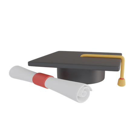 Chapeau de graduation avec certificat  3D Illustration