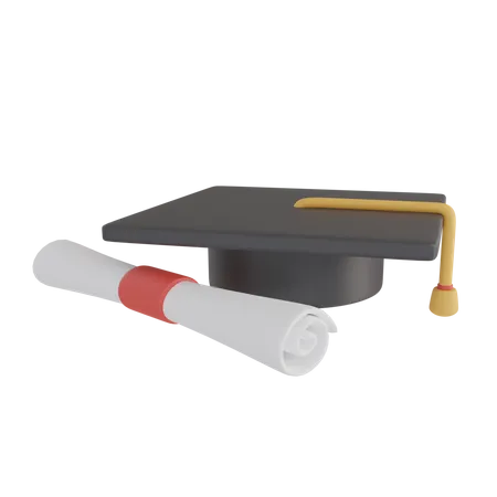 Chapeau de graduation avec certificat  3D Illustration