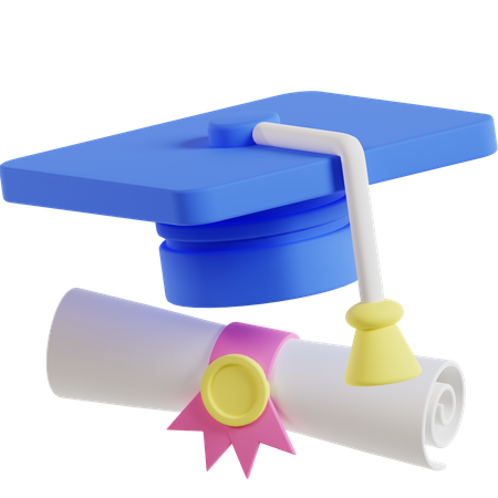 Chapeau de graduation avec certificat  3D Illustration