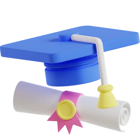 Chapeau de graduation avec certificat  3D Illustration