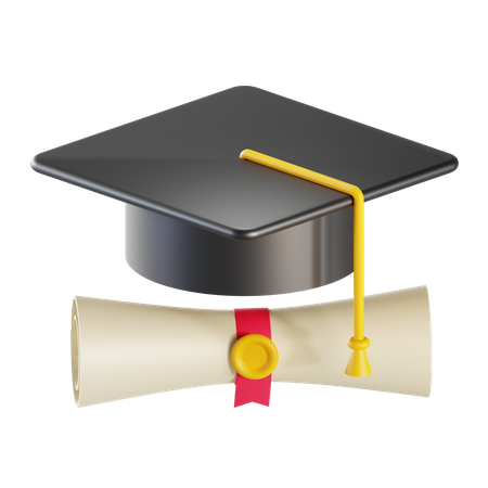 Chapeau et certificat de graduation  3D Illustration
