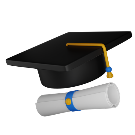 Chapeau et certificat de graduation  3D Illustration