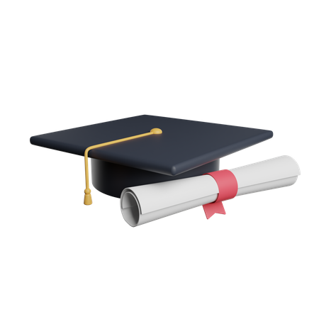 Chapeau et certificat de graduation  3D Illustration