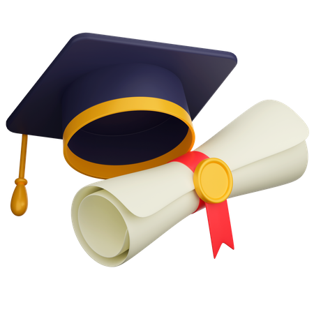 Chapeau et certificat de graduation  3D Icon