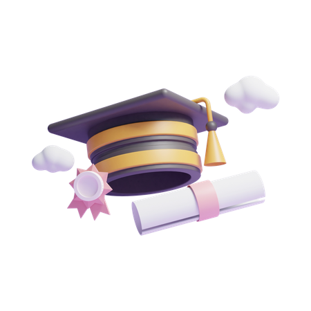 Chapeau et certificat de graduation  3D Icon