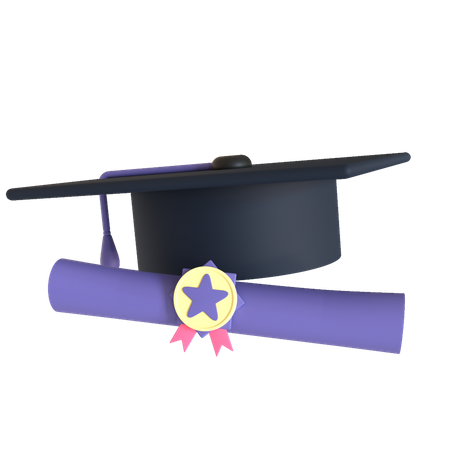 Chapeau et diplôme de graduation  3D Illustration