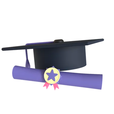 Chapeau et diplôme de graduation  3D Illustration