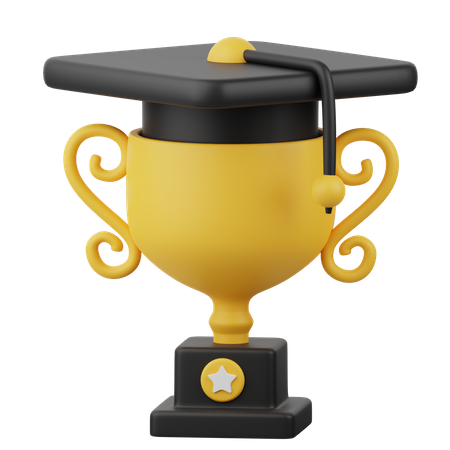 Chapeau de graduation et trophée  3D Icon