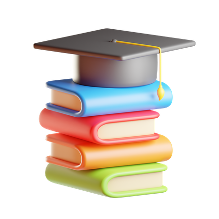 Chapeau de graduation sur les livres  3D Icon