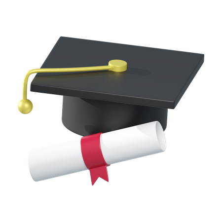 Chapéu de pós-graduação e papel de certificado  3D Icon