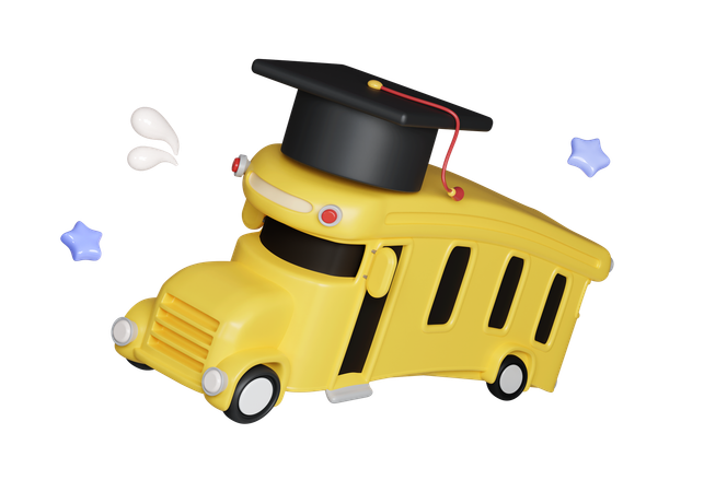 Chapéu de graduação no ônibus escolar  3D Icon
