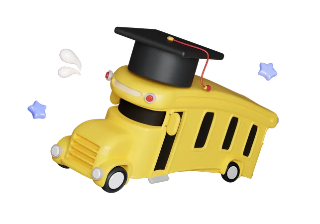 Chapéu de graduação no ônibus escolar  3D Icon