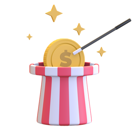 Chapéu mágico com moeda  3D Icon