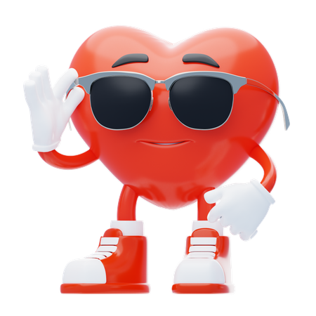 Character Heart wears Cool Glasses  3D Illustration