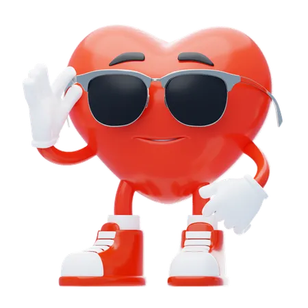 Character Heart wears Cool Glasses  3D Illustration